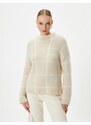 Koton Plush Knitwear Sweater High Neck Off Shoulders Soft Textured