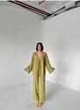 Laluvia Khaki Beaded Kimono Linen Suit