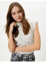 Koton Shiny Leaf Knitwear Sweater Crop High Neck Sleeveless Knit Patterned