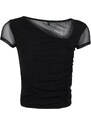 Trendyol Black Asymmetric Collar Tulle Elastic Knitted Blouse