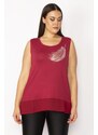 Şans Women's Plus Size Claret Red Stone Detailed Hem Chiffon Blouse