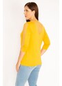 Şans Women's Plus Size Mustard Viscose Blouse With Tulle Detail