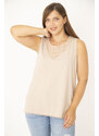 Şans Women's Plus Size Mink Cotton Fabric Collar And Lace Detail Blouse