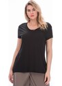 Şans Women's Plus Size Black Cotton Fabric Crewneck Basic Blouse