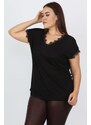 Şans Women's Plus Size Black Lace Detailed Blouse