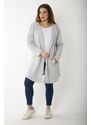 Şans Women's Plus Size Gray Hooded Cardigan With Cup And Vep Detail