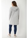 Şans Women's Plus Size Gray Hooded Cardigan With Cup And Vep Detail