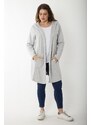 Şans Women's Plus Size Gray Hooded Cardigan With Cup And Vep Detail