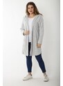 Şans Women's Plus Size Gray Hooded Cardigan With Cup And Vep Detail