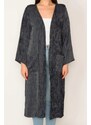 Şans Women's Large Size Navy Blue Line and Pocket Detailed Unlined Long Cape