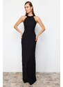 Trendyol Black Body-Sitting Woven Shiny Jewelled Long Evening Dress