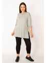 Şans Women's Plus Size Gray Double-Sleeve Blouse with Side Slits