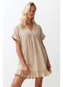 Trendyol Beige Wide Fit Mini Woven Ruffle Beach Dress