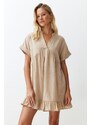 Trendyol Beige Wide Fit Mini Woven Ruffle Beach Dress