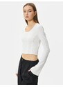 Koton Crop Blouse Bodice Detail Long Sleeve U Neck Ribbed