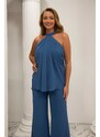 Carmen Indigo Chiffon Barbell Jumpsuit