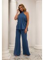 Carmen Indigo Chiffon Barbell Jumpsuit