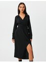 Koton Midi Shirt Dress Wrapped Long Sleeve Slit Embroidered