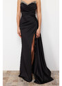 Trendyol Black Stone Accessory Detail Long Woven Elegant Evening Dress