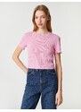 Koton Crop T-Shirt Short Sleeves Crew Neck Textured