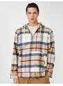 Koton Plaid Oversized Sweatshirt with Hooded Pocket Detailed Half-Zip