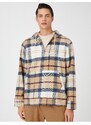 Koton Plaid Oversized Sweatshirt with Hooded Pocket Detailed Half-Zip