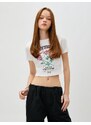 Koton Crop T-Shirt Printed Short Sleeve Crew Neck Cotton