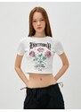 Koton Crop T-Shirt Printed Short Sleeve Crew Neck Cotton