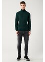 Avva Green Unisex Knitwear Sweater Full Turtleneck Non Pilling Regular Fit