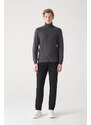 Avva Men's Anthracite Full Turtleneck Front Textured Cotton Regular Fit Knitwear Sweater