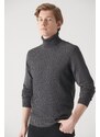 Avva Men's Anthracite Full Turtleneck Front Textured Cotton Regular Fit Knitwear Sweater