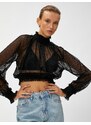 Koton Chiffon Crop Blouse High Neck Long Sleeve