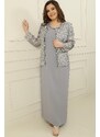 By Saygı Long Crepe Dress with Stones and Lined Collar, Sequin Jacket Plus Size 2-Piece Suit