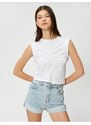 Koton Crop Singlets With Draped Crew Neck Cotton