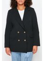 Trendyol Curve Black Oversize Lined Double Breasted Closure Woven Blazer Jacket