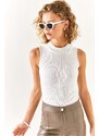 Olalook Women's Thin Ribbed Ecru Half Turtleneck Camisole Blouse