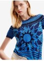 Modré dámské úpletové tričko Desigual Sun Blue - Dámské