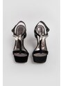 Marjin Women's Flat Toe Ankle Band Stone Stony Evening Dress Heels Neros Black