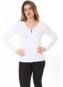 Şans Women's Plus Size White Chest Gathered Detail Long Sleeve Blouse