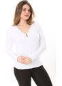 Şans Women's Plus Size White Chest Gathered Detail Long Sleeve Blouse