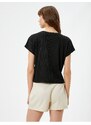 Koton Crop T-Shirt Bat Sleeve Crew Neck