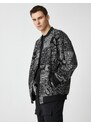 Koton Bomber Jacket with Snap Buttons, Shawl Pattern, Zipper Detail