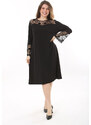 Şans Women's Plus Size Black Lace Detailed Dress