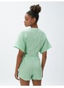 Koton Crop Yoga T-Shirt Muslin Kimono Look with Tie Detail.