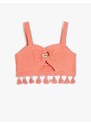 Koton Crop Top with Tassels Window Detail Sweetheart Neckline Straps