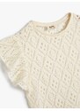 Koton Openwork Crop T-Shirt Sleeveless Ruffle Detail