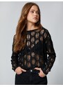 Koton Long Sleeved T-shirt Knitwear with Openwork Crew Neck.