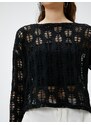 Koton Long Sleeved T-shirt Knitwear with Openwork Crew Neck.