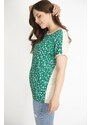 Şans Women's Green Plus Size Front Patterned Low Sleeve Blouse