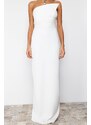 Trendyol White Straight Fitted Woven Evening Dress & Homecoming Dress